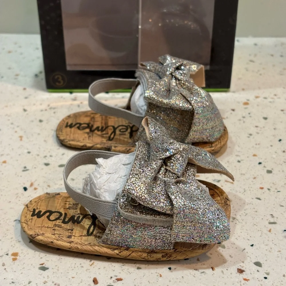 Sam‎ Edelman Baby Gigi Glitter Bow Dress Sandals/Shoes - Sz 3 USA